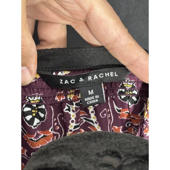 Women's Boho Peasant Blouse Purple Paisley Floral Long Sleeve Tassel Top Size XL - Picture 5 of 9